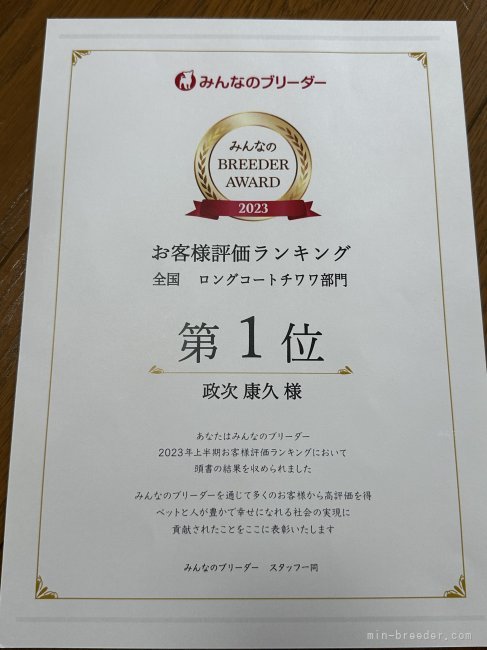 沢山のいいご縁をありがとうございます。｜政次　康久(まさつぐ　やすひさ)ブリーダー(福岡県・チワワ(ロング)など・JKC登録)の紹介写真3